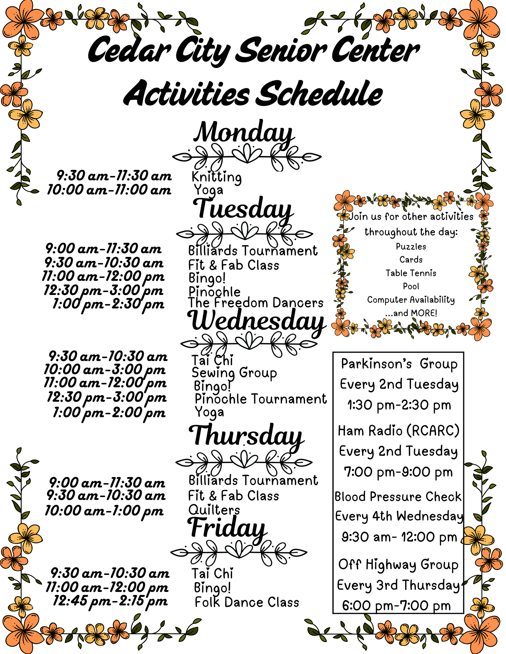 cedar activity schedule