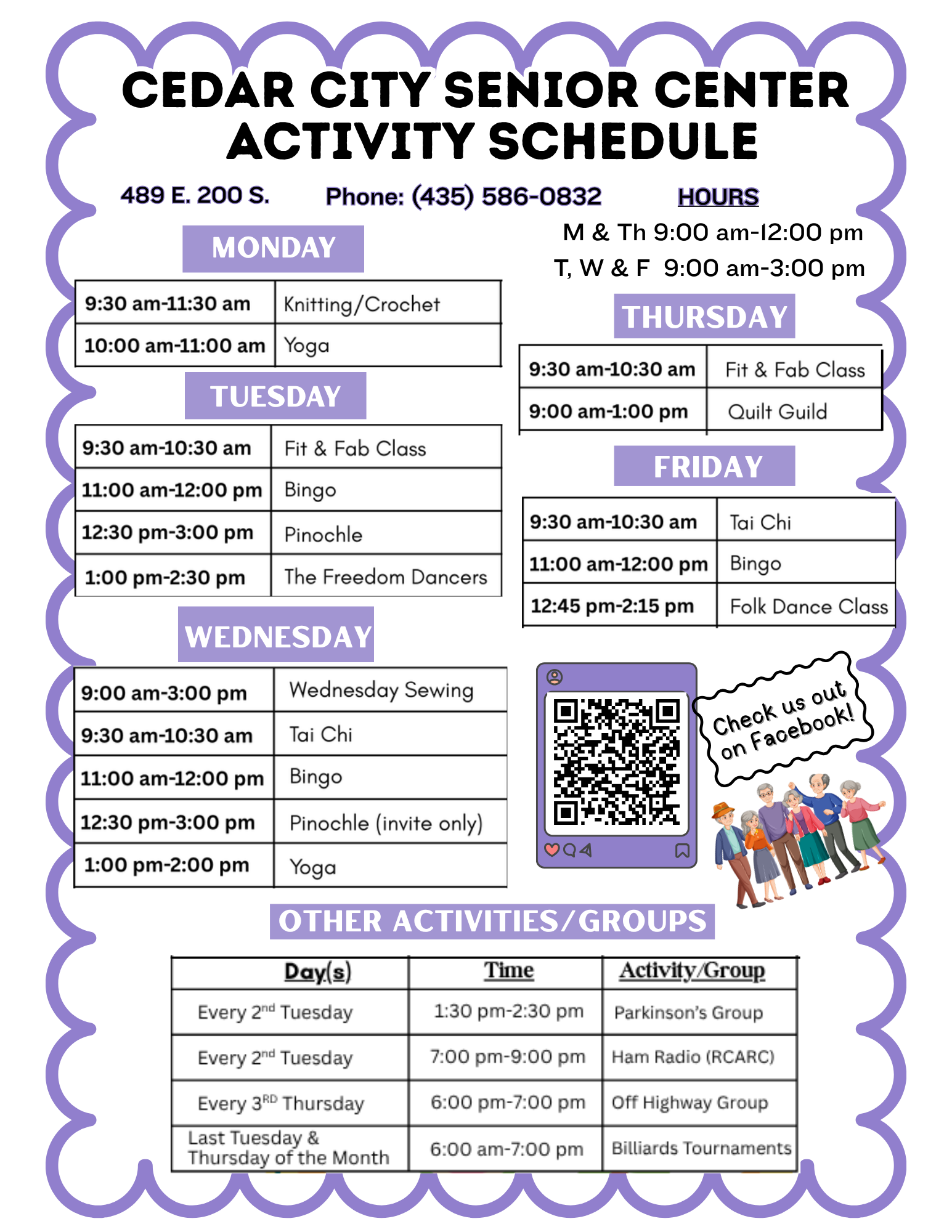 Cedar Senior Center activity schedule
