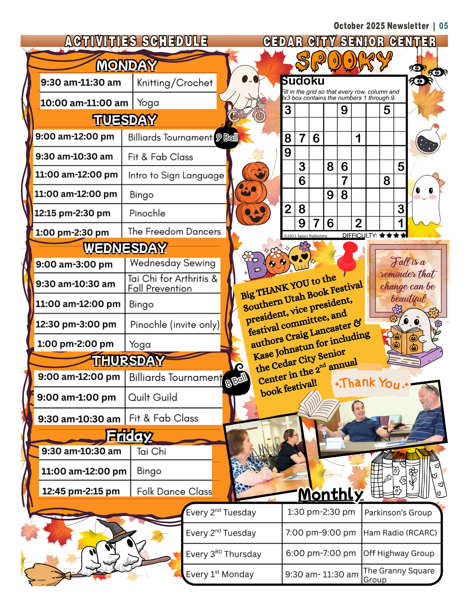 Cedar Senior Center activity schedule