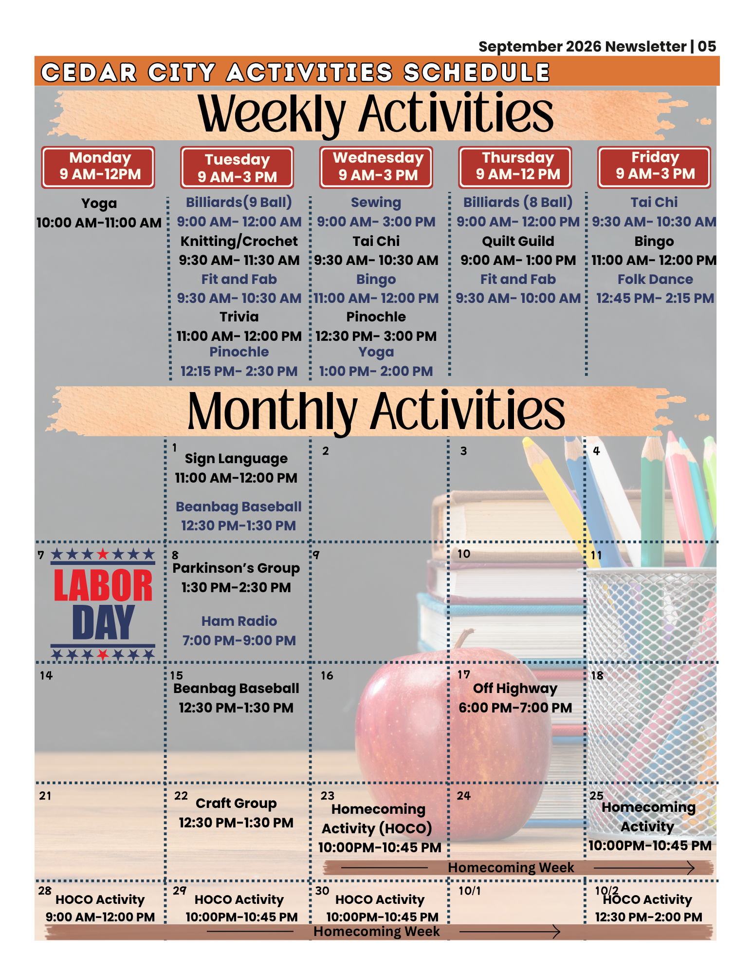 Cedar Senior Center activity schedule