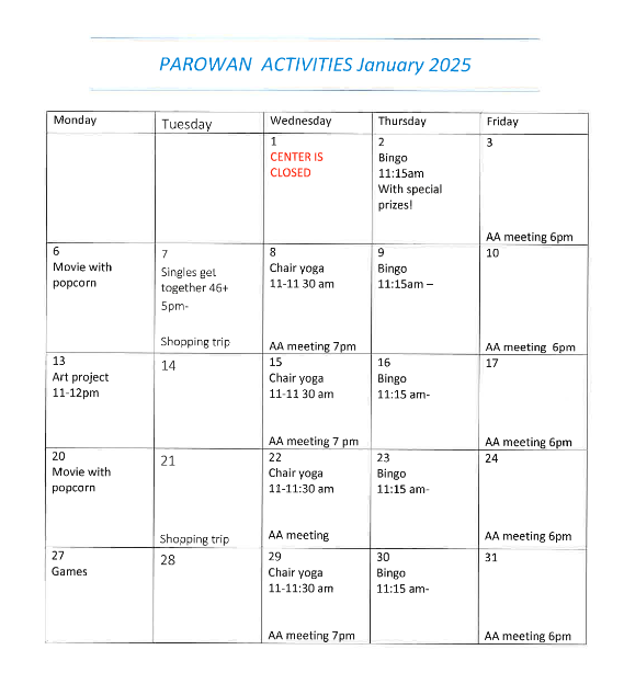 parowan activity schedule