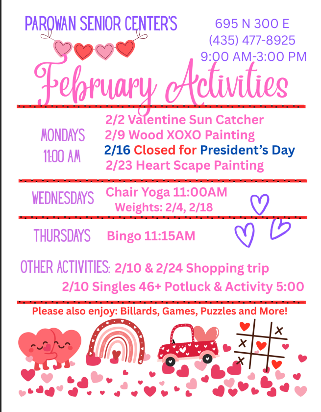 Parowan Senior Center activity schedule