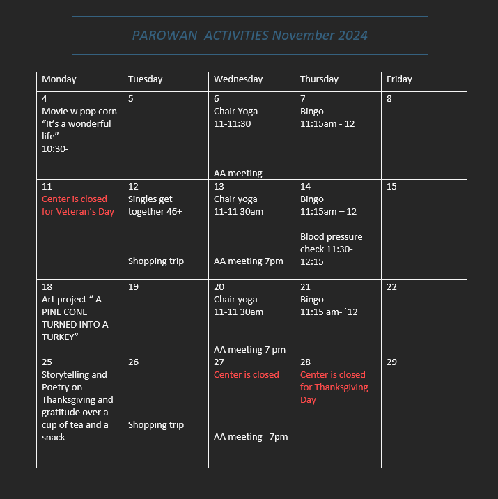 parowan activity schedule