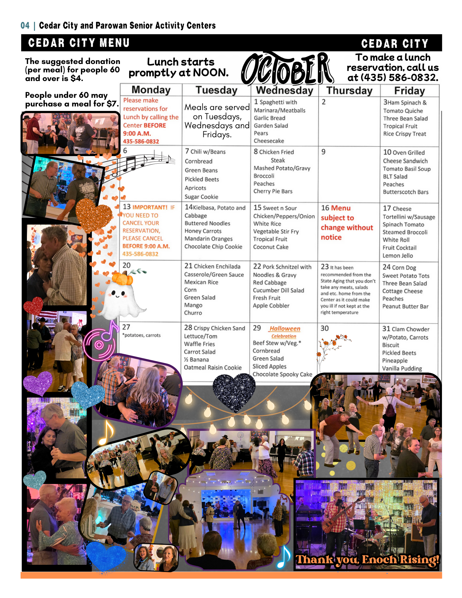 Cedar Senior Center weekly menu