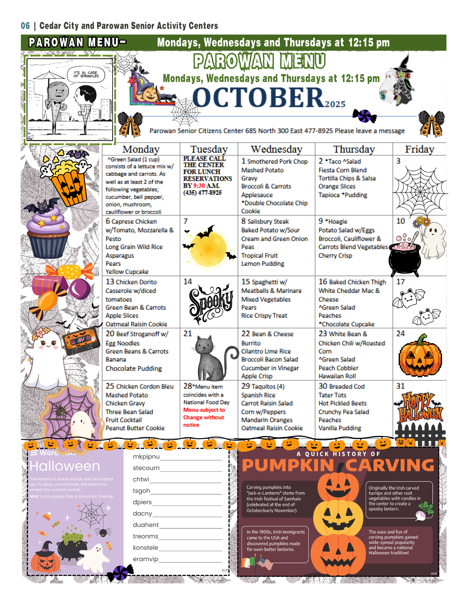 Parowan Senior Center menu