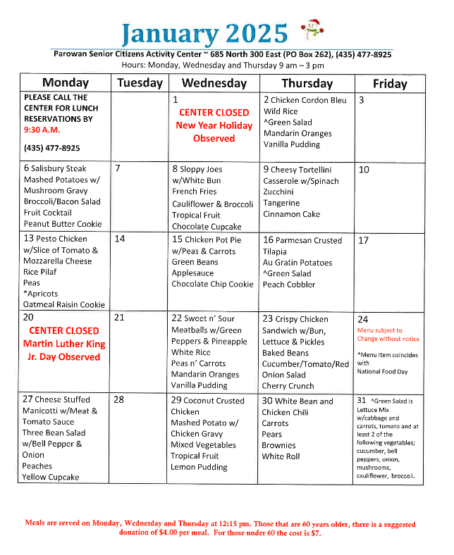 parowan menu